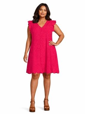 NWT Skies Are Blue Plus Raspberry Pink Crochet Lace Mini Dress Scallop Hem 3X